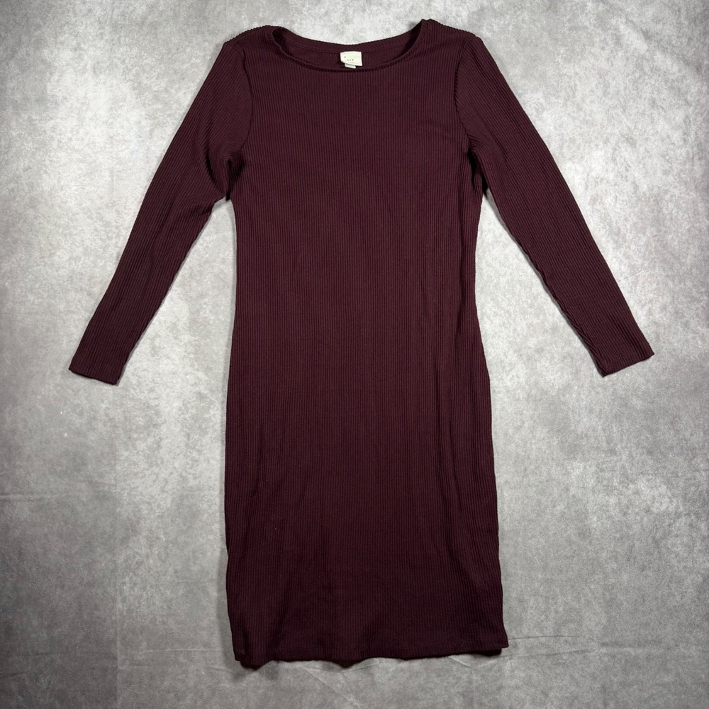 A New Day Womens Large Maroon Ribbed Knit Long Sleeve Sheath Dress Elegant
